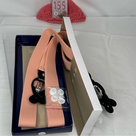 NWT in box Vesuvio Napoli Peach Suspenders Y Shape Black Elastic & Silver Clips - Picture 4 of 5